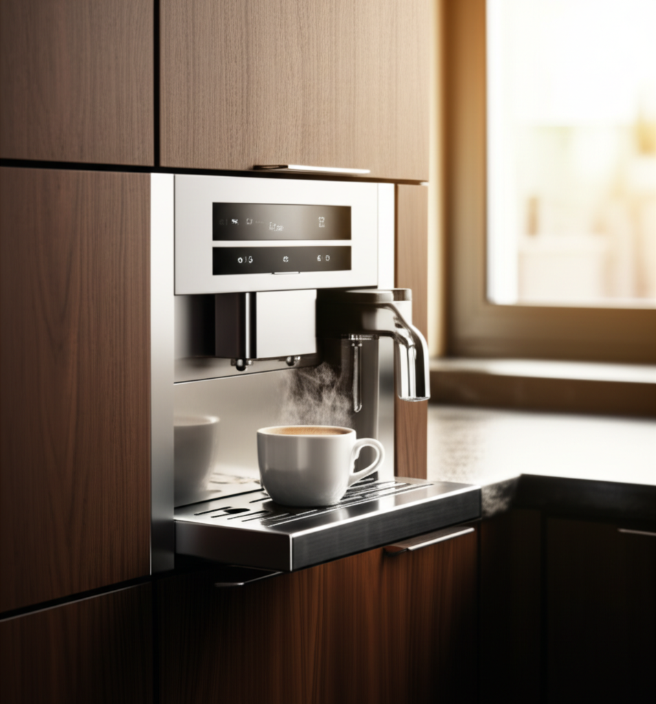 Wolf built-in coffee system in a minimal kitchen