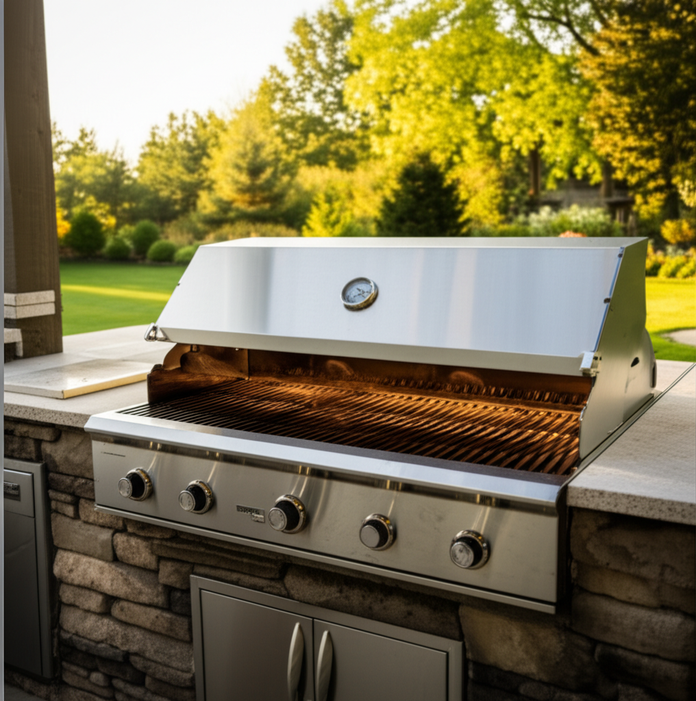 Wolf outdoor grill in a clean outdoor kitchen setting
